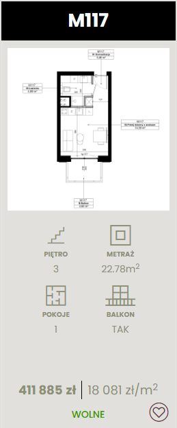 mieszkanie deweloperskie na 3 piętrze z 1 pokojem